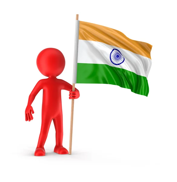 Uomo e bandiera indiana (percorso di ritaglio incluso ) — Foto Stock