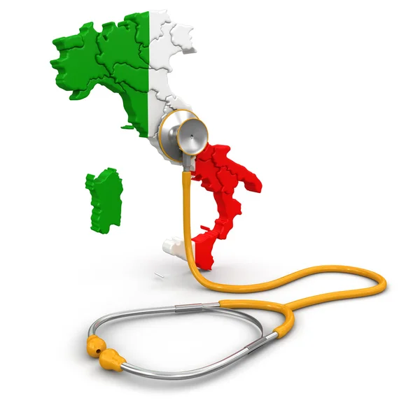 Karta över Italien med stetoskop (urklippsbana ingår) — Stockfoto