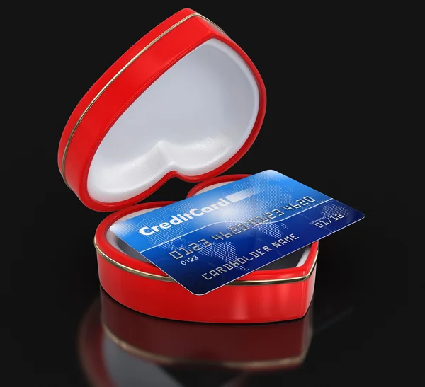 Credit Card in the heart box (clipping path included) — Stock Photo, Image