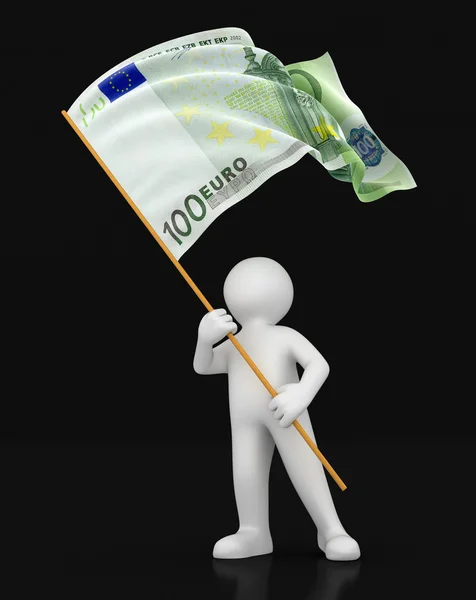 Man and flag with euro (clipping path included) — Stock Photo, Image