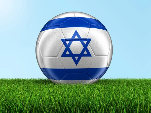 Fußball mit israelischer Fahne auf dem Rasen — Stockfoto