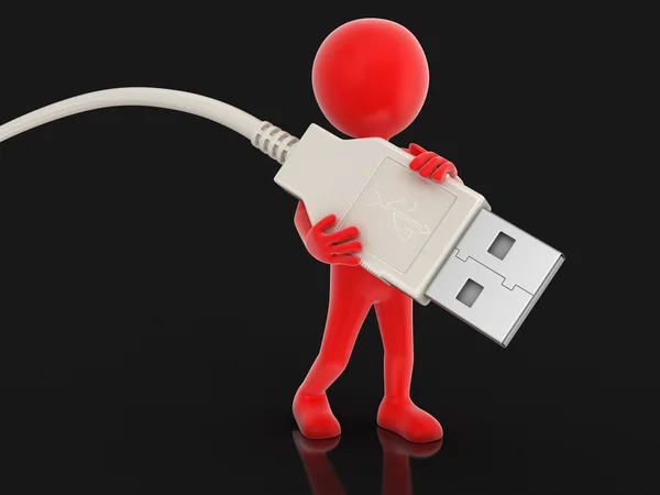 Homem e cabo USB (caminho de recorte incluído ) — Fotografia de Stock