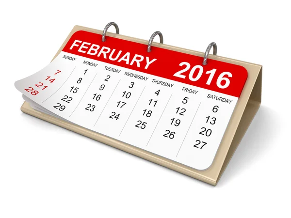 Calendar -  february 2016  (clipping path included) — Stock Photo, Image