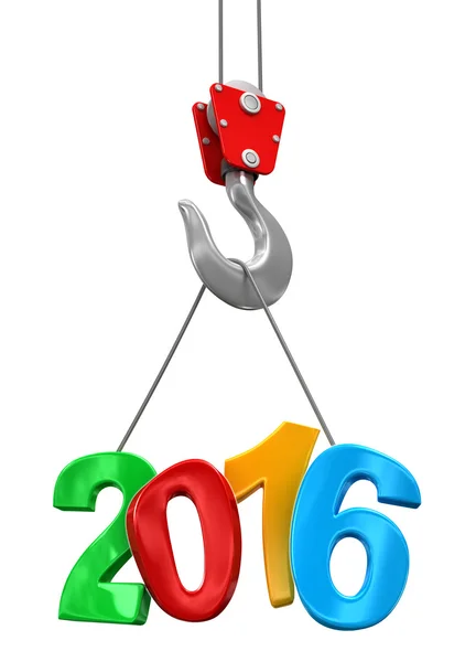 Numbers 2016 on crane hook   (clipping path included) — Stock Photo, Image
