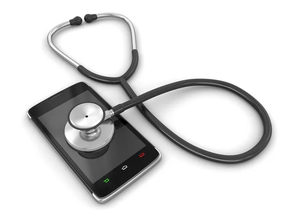 Touchscreen smartphone and stethoscope (clipping path included) — Stock Photo, Image