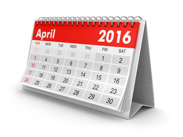 Calendário - Abril 2016 (caminho de recorte incluído ) — Fotografia de Stock