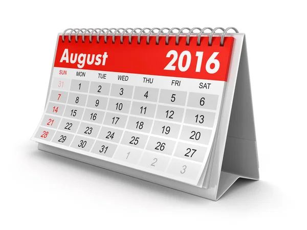 Calendario - Agosto 2016 (ruta de recorte incluida ) — Foto de Stock
