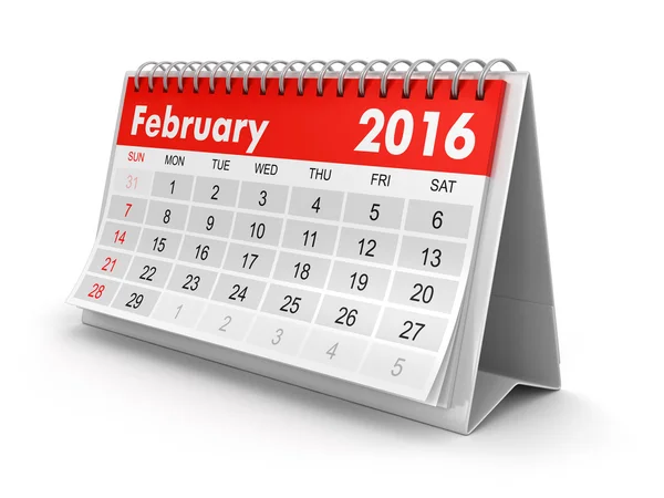 Calendario - febrero de 2016 (ruta de recorte incluida ) — Foto de Stock