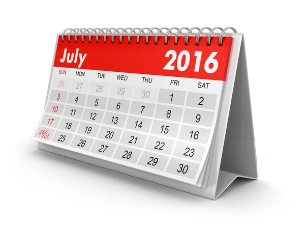 Calendário - Julho 2016 (caminho de recorte incluído ) — Fotografia de Stock