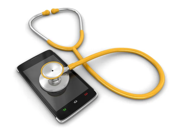 Touchscreen smartphone and stethoscope (clipping path included) — Stock Photo, Image