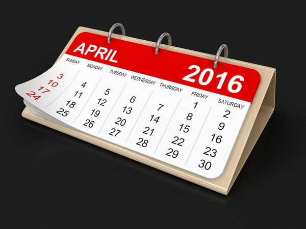 Calendário - Abril 2016 (caminho de recorte incluído ) — Fotografia de Stock