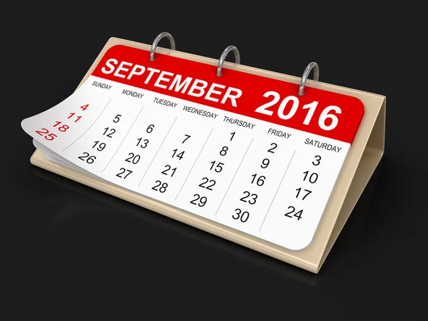 Calendar -  September 2016 (clipping path included) — Stock Photo, Image