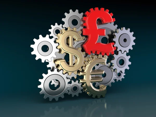 Cogwheel Currencies (clipping path included) — Stock Photo, Image