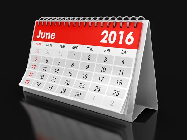 Kalendarz - czerwca 2016 (ścieżka przycinająca zawarte) — Zdjęcie stockowe