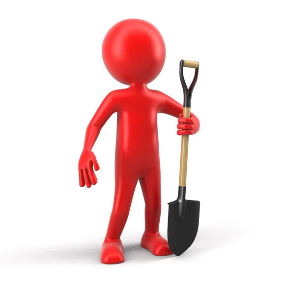 Man en Shovel (uitknippad opgenomen) — Stockfoto