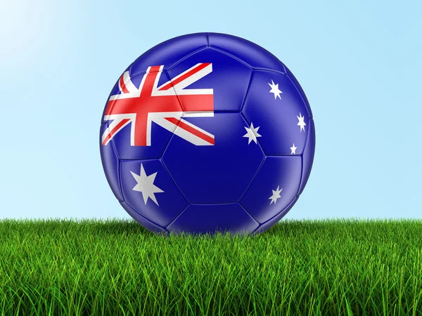 Soccer football with Australian flag on grass — Stock Photo, Image