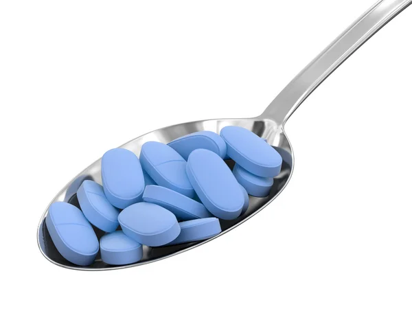 Spoon and Pills (clipping path included) — Stock Photo, Image