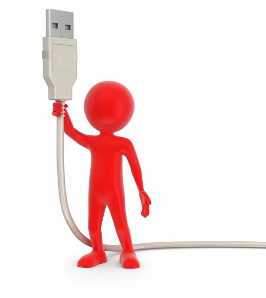 Man and USB Cable (clipping path included) — Stock Photo, Image