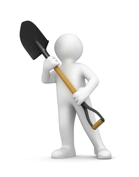 Man en Shovel (uitknippad opgenomen) — Stockfoto