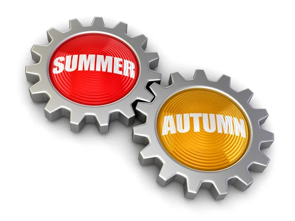 Gears with Autumn and Summer (clipping path included) — Stock Photo, Image
