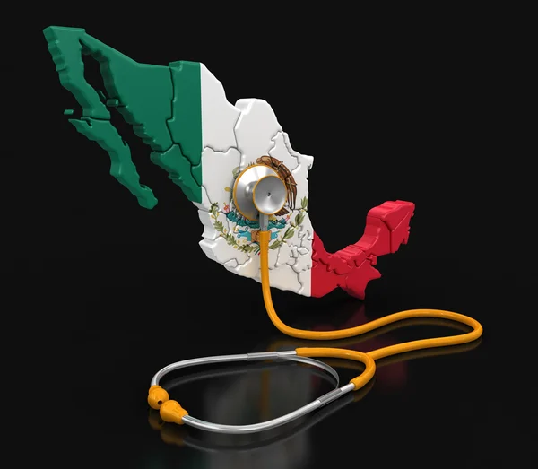 Mapa do México com Estetoscópio (caminho de recorte incluído ) — Fotografia de Stock