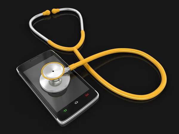 Touchscreen smartphone and stethoscope (clipping path included) — Stock Photo, Image