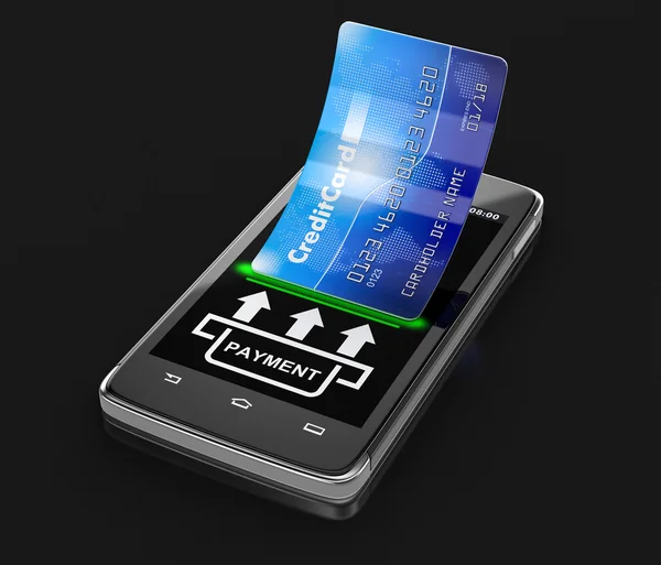 Touchscreen smartphone with credit card (clipping path included) — Stock Photo, Image