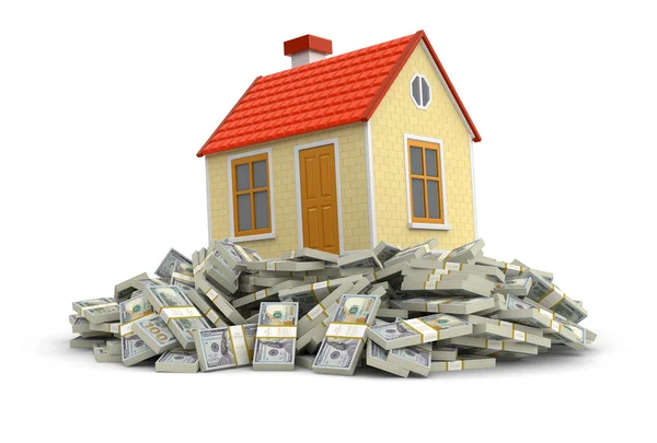 House and Pile of Dollars (clipping path included) — Stock Photo, Image