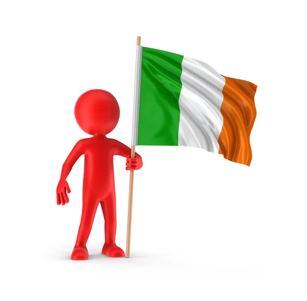 Uomo e bandiera irlandese (percorso di ritaglio incluso ) — Foto Stock
