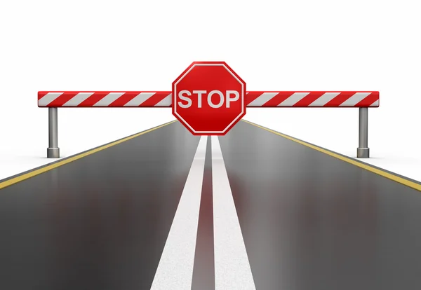 一時停止の標識 (クリッピング パスを含めると道路を閉鎖) — ストック写真