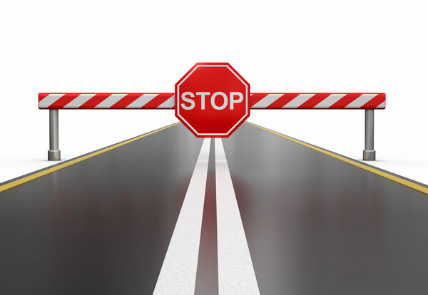 Closed road with stop sign (clipping path included)