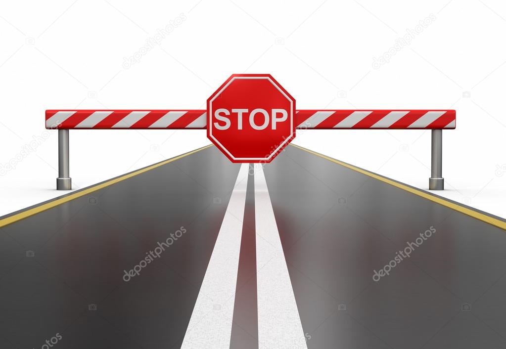 Closed road with stop sign (clipping path included)