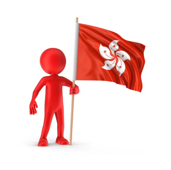 Man and Hong Kong flag (clipping path included) — Stock Photo, Image
