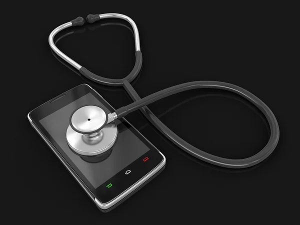 Touchscreen smartphone and stethoscope (clipping path included) — Stock Photo, Image