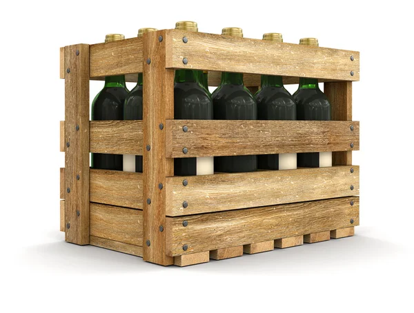 Wooden boxes with wine bottles — Stock Photo, Image