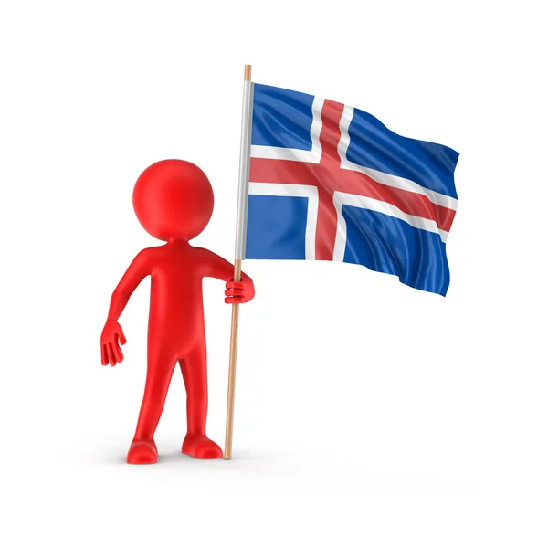Mann und isländische Flagge (Clipping Pfad inklusive)) — Stockfoto