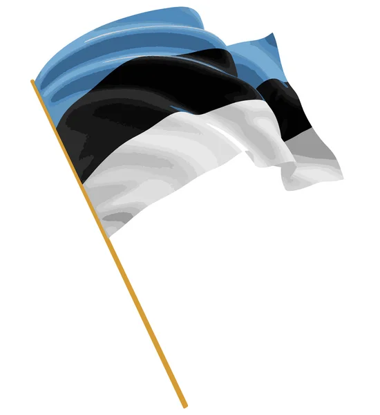 Estońska flaga z tkaniny chropowatości powierzchni. Białe tło. — Wektor stockowy