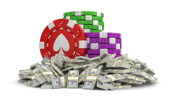 Fichas de casino e pilha de dólares (caminho de recorte incluído ) — Fotografia de Stock