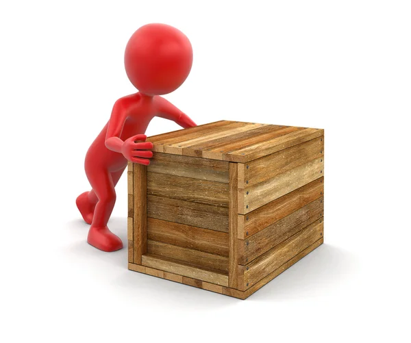 Wooden crate and man (clipping path included) — Stock Photo, Image