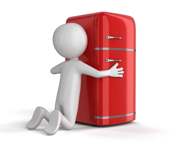 Retro refrigerator and man — Stock Photo, Image