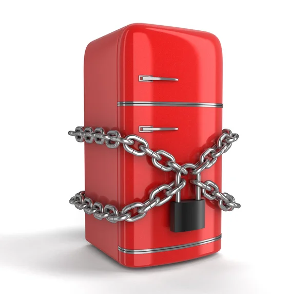 Retro refrigerator and lock (clipping path included) — Stock Photo, Image