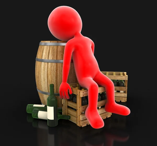 Wine barrel, bottles and man (clipping path included) — Stock Photo, Image