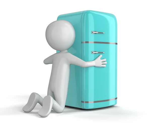 Retro frigorifero e uomo — Foto Stock