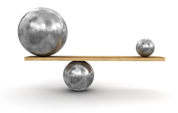 Metal balls balanced on plank (clipping path included)