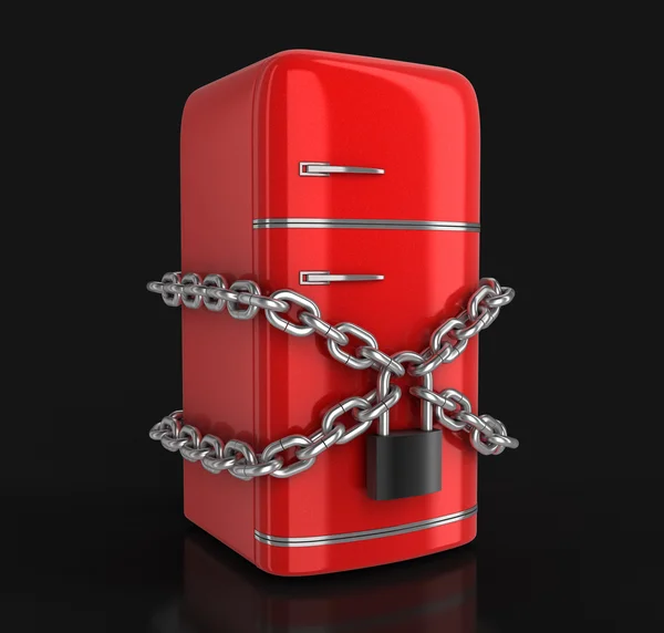 Retro refrigerator and lock (clipping path included) — Stock Photo, Image