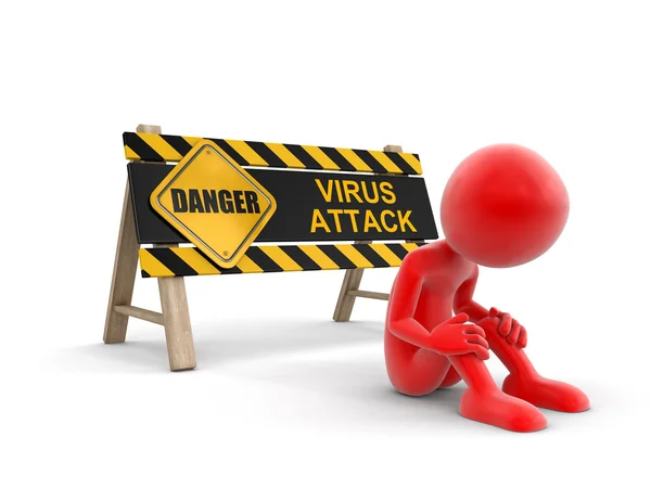 Вирус атаки знак и человек (обрезка путь включен ) — стоковое фото