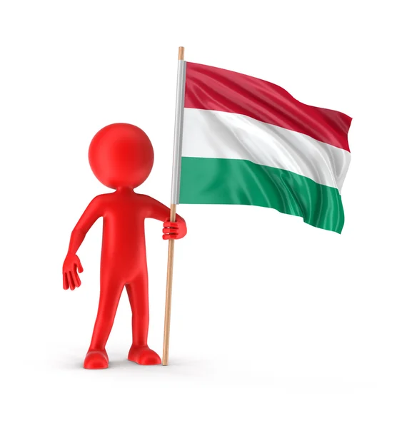 Man and Hungarian flag (clipping path included) — Stock Photo, Image