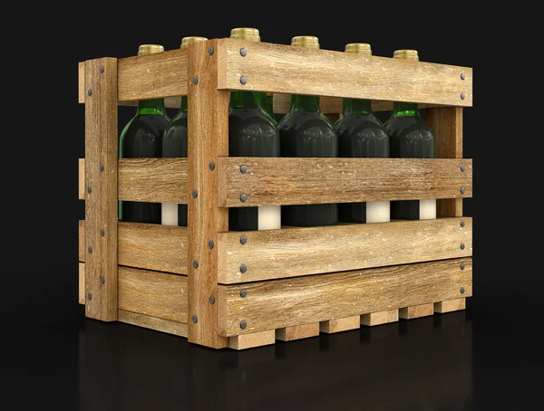 Caja de madera con botellas de vino — Foto de Stock