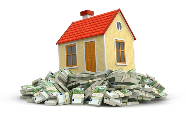 House and Pile of Euros (clipping path included) — Stock Photo, Image