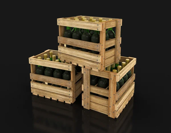 Деревянные коробки с бутылками вина. Изображение с пути обрезки — стоковое фото
